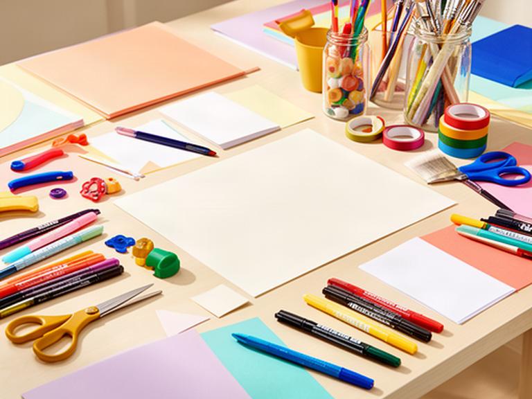 Mesa preparada con papeles, rotuladores y herramientas para un taller creativo presencial